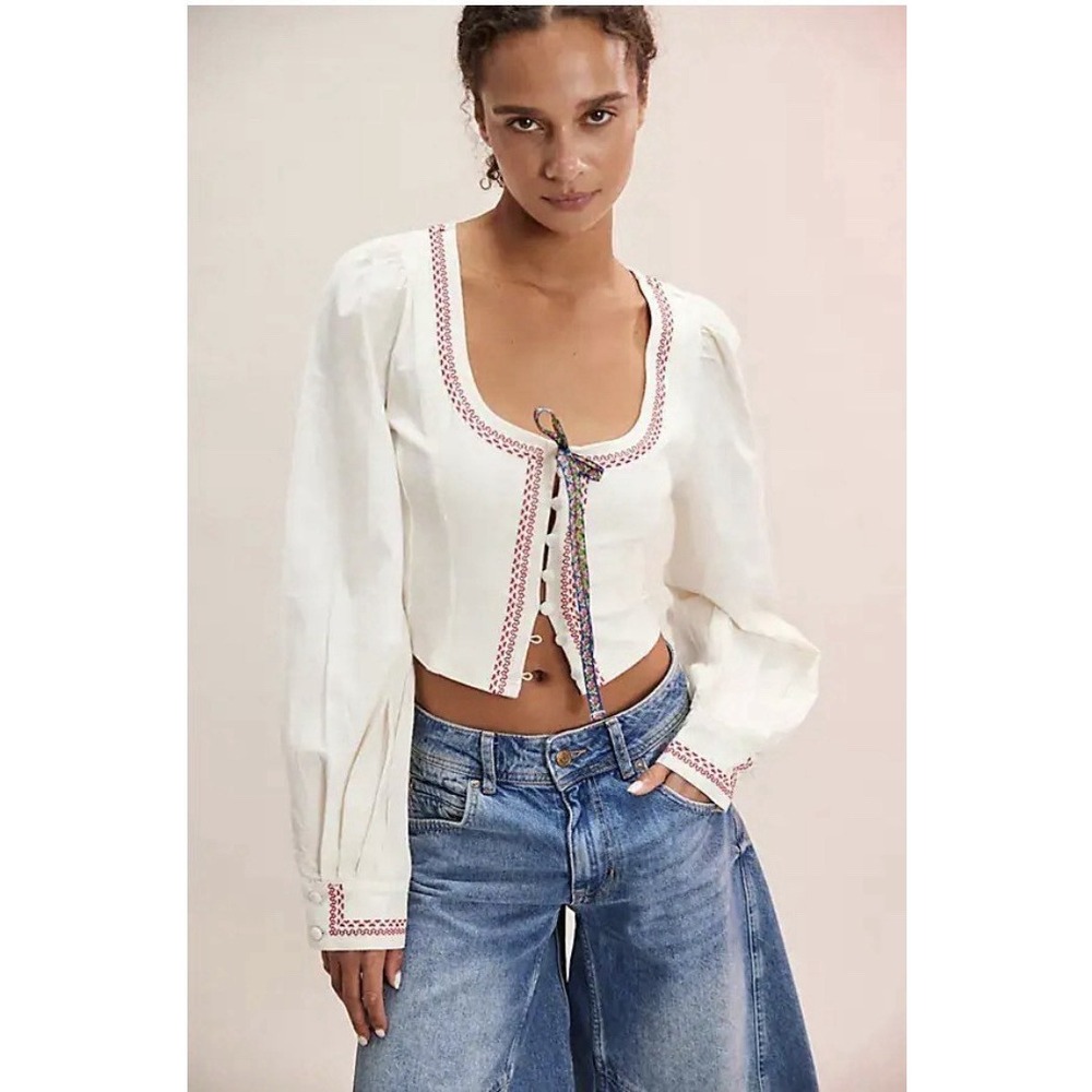 Free People Mada Style Ivory Peasant Blouse • NIP Factory Sealed Boho Top